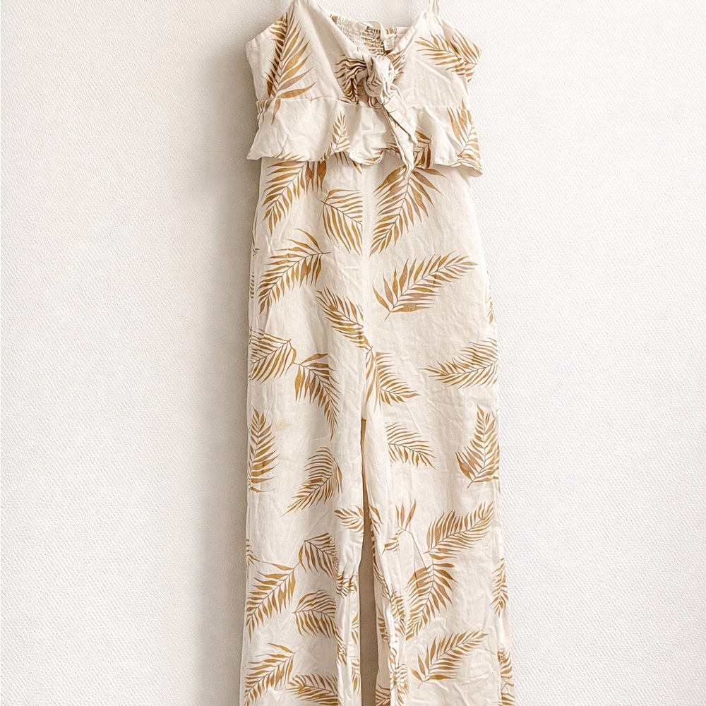 Billabong x Sincerely Jules Palm Print Tie Front Wide Leg Jumpsuit XS